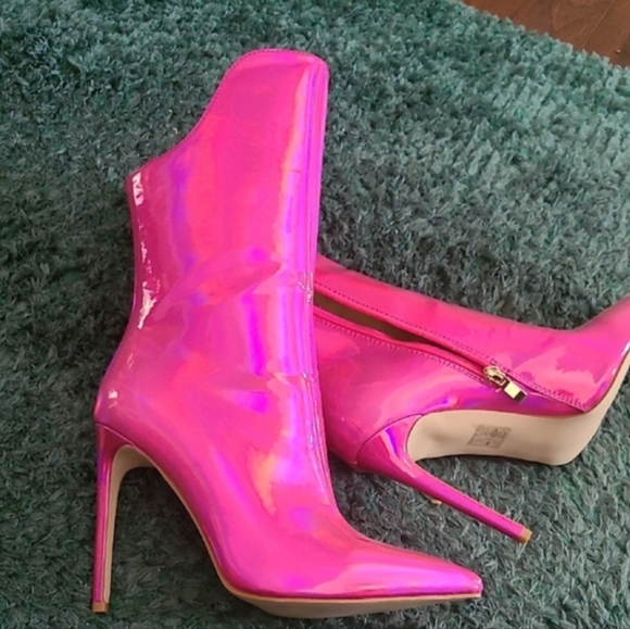 Vibrant Pink Heeled Boots for Women - Picture 7 of 7
